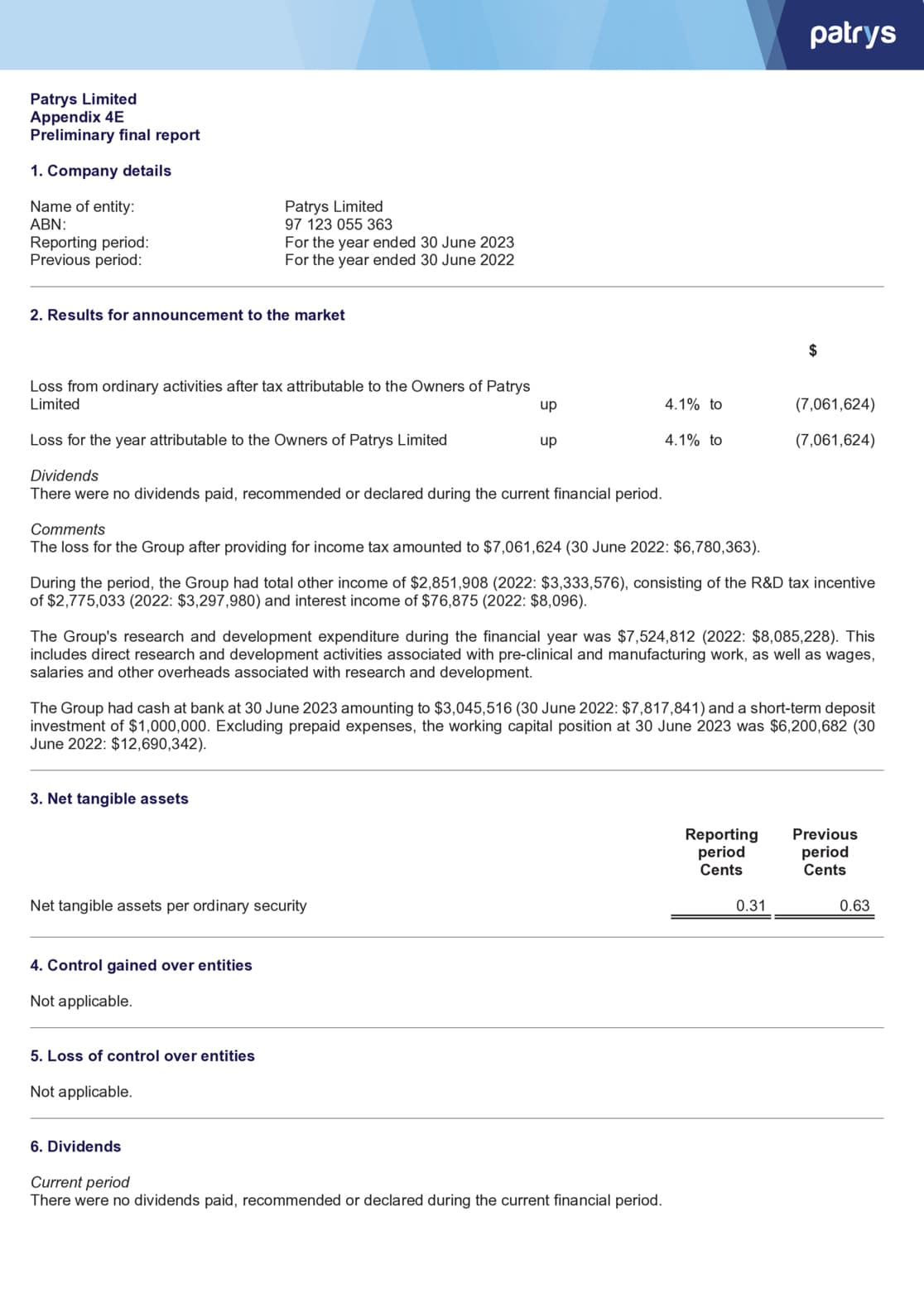 Appendix 4E and 2023 Annual Report