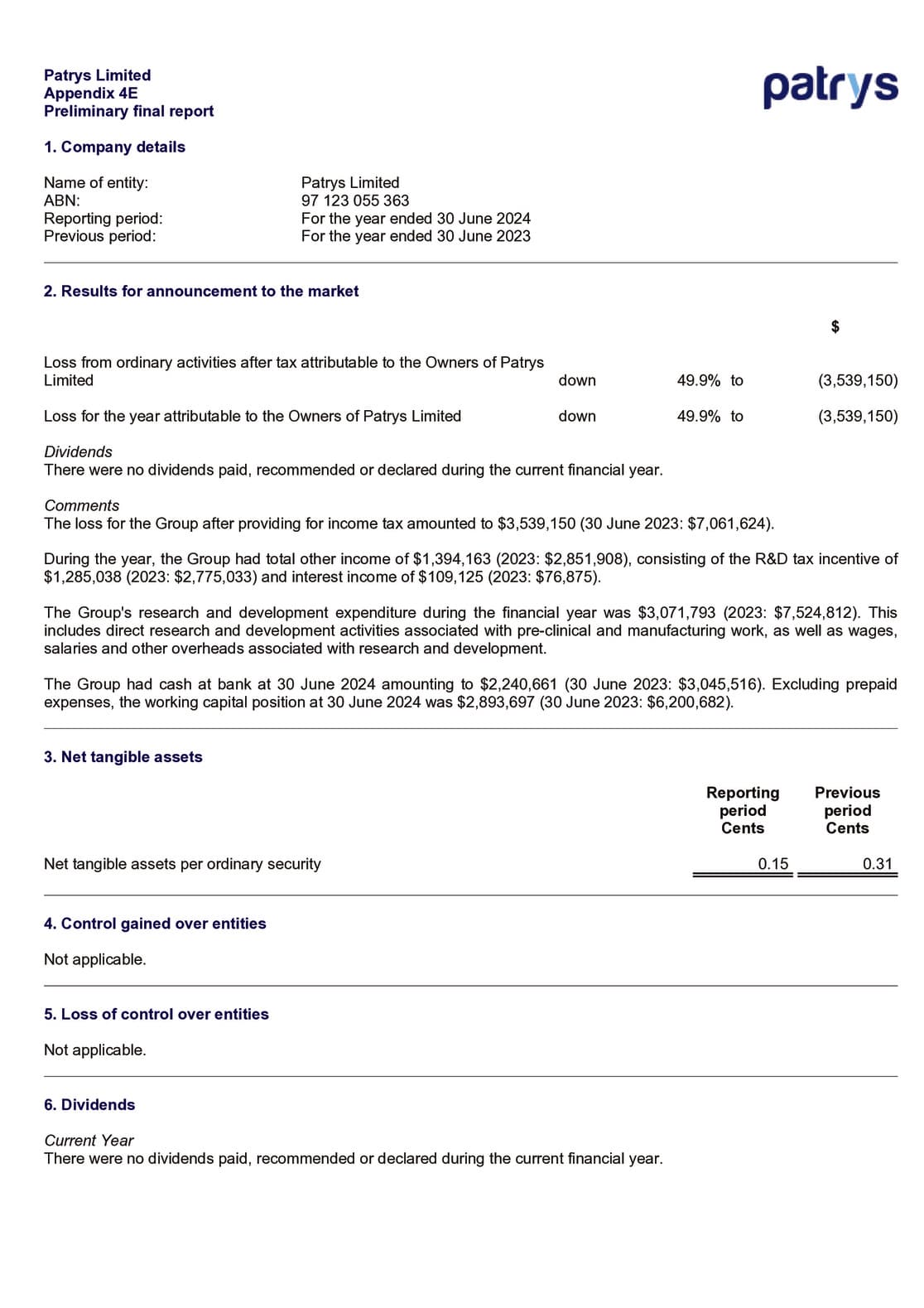 Appendix 4E and 2024 Annual Report